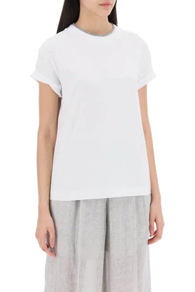 Shop Brunello Cucinelli Cotton T-shirt With Precious Coll Women In White