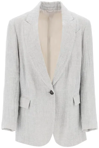 Shop Brunello Cucinelli Linen Mélange Jacket Women In Gray