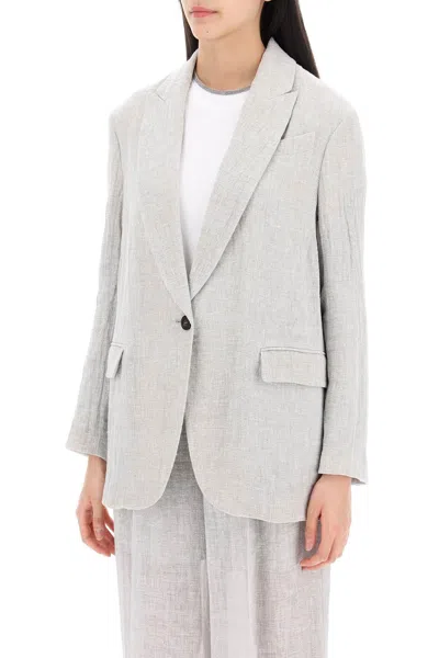 Shop Brunello Cucinelli Linen Mélange Jacket Women In Gray