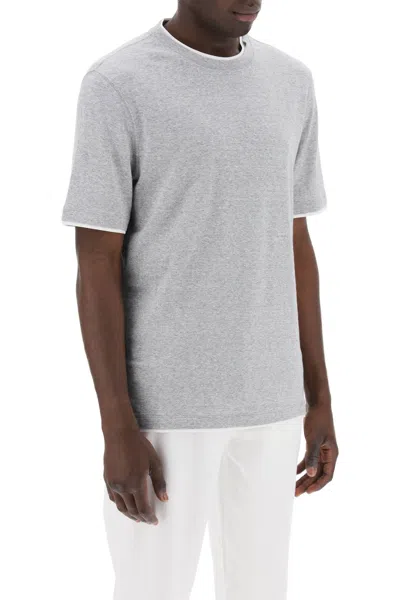 Shop Brunello Cucinelli Overlapped-effect T-shirt In Linen And Cotton Men In Gray