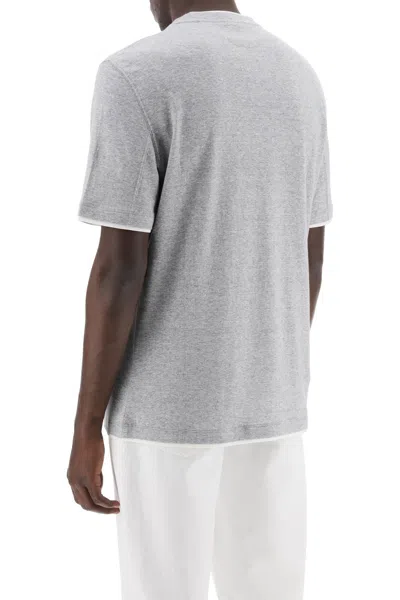 Shop Brunello Cucinelli Overlapped-effect T-shirt In Linen And Cotton Men In Gray
