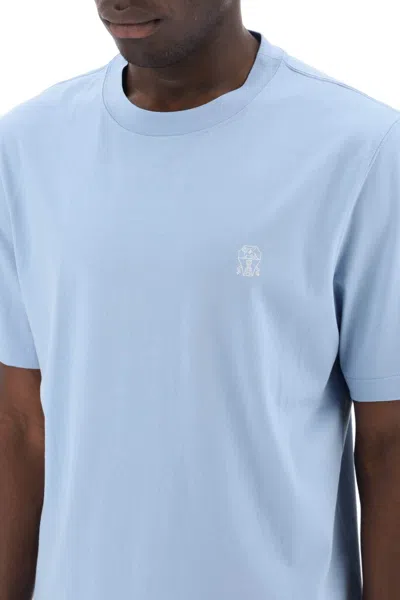 Shop Brunello Cucinelli T-shirt With Logo Print Men In Blue