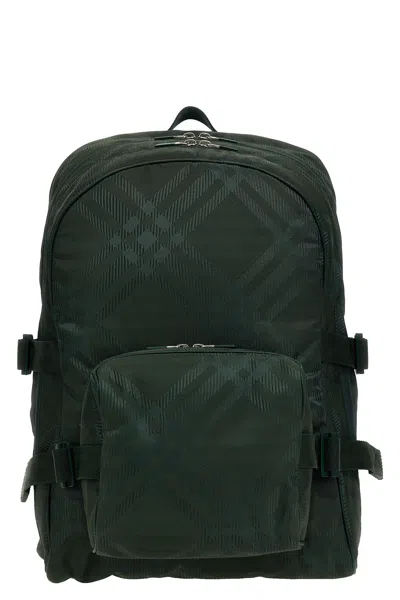 Shop Burberry Men Check Backpack In Green