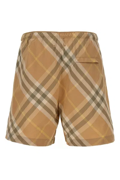 Shop Burberry Men Check Swim Shorts In Cream