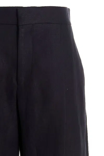 Shop Chloé Women Linen Pants With Front Pleats In Blue