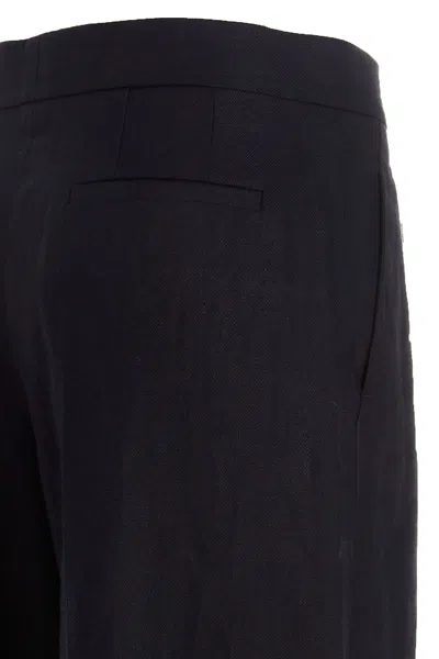 Shop Chloé Women Linen Pants With Front Pleats In Blue