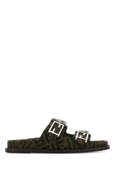 Shop Fendi Woman Embroidered Fabric  Feel Slippers In Multicolor