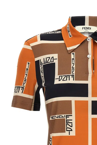 Shop Fendi Women 'maxi Ff Puzzle' Polo Shirt In Multicolor