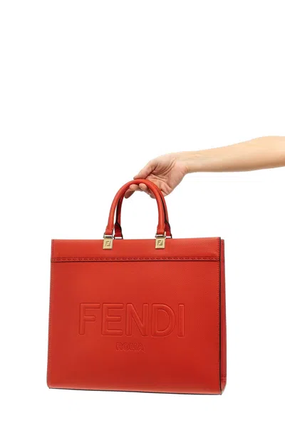 Shop Fendi Women ' Sunshine' Midi Shopping Bag In Red