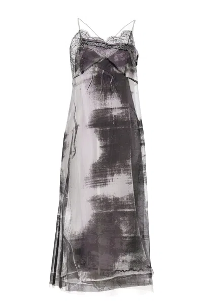Maison Margiela Lace Trim Abstract-print Midi Slip Dress In Multicolor