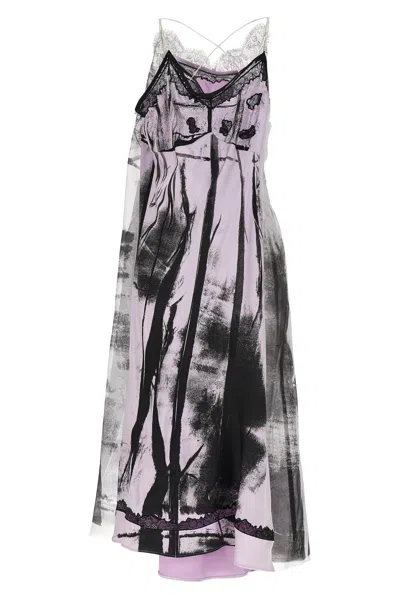 Maison Margiela Lace Trim Abstract-print Midi Slip Dress In Multicolor