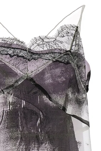 Maison Margiela Lace Trim Abstract-print Midi Slip Dress In Multicolor