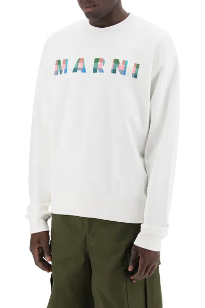 Shop Marni Sweatshirt With Plaid Logo Men In White