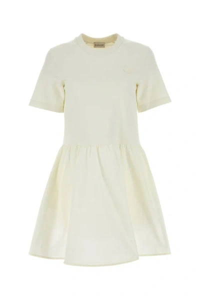 Shop Moncler Woman Ivory Cotton Mni Dress In White