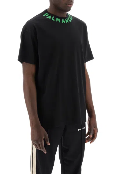 Shop Palm Angels Crewneck T-shirt With Logo Men In Black