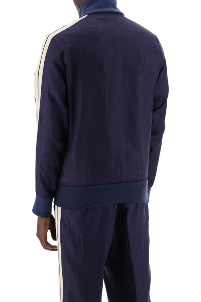 Shop Palm Angels Linen Track Sweatshirt For Men In Blue