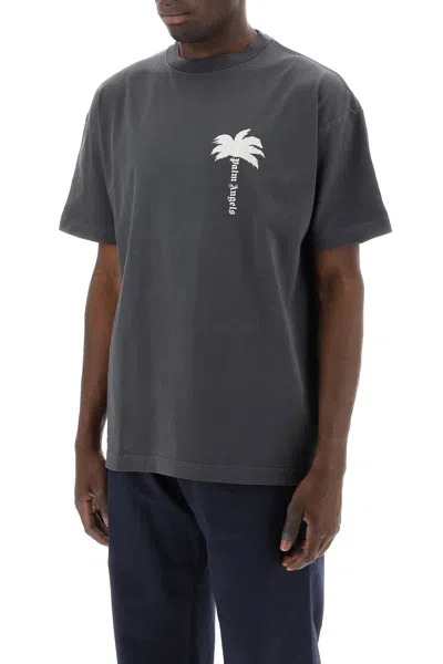 Shop Palm Angels Tree Round Neck T-shirt Men In Gray