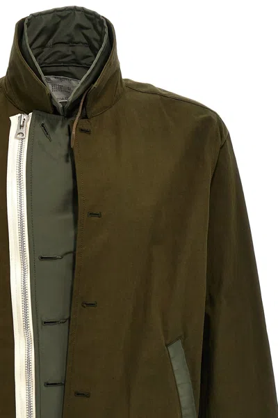 Shop Sacai Men Nylon Insert Jacket In Green