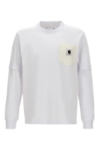 Shop Sacai Men T-shirt  X Carhartt Wip In White