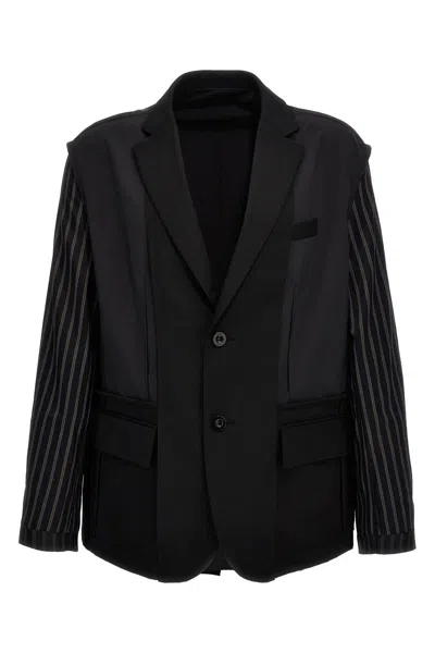 Shop Sacai Men Two-material Blazer In Black