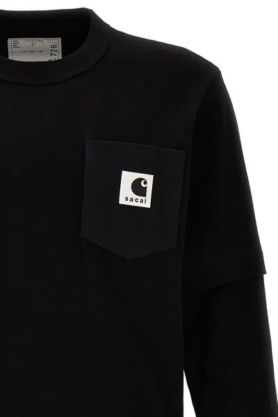Shop Sacai Men T-shirt  X Carhartt Wip In Black