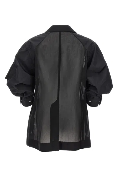 Shop Sacai Women 'voile X Taffeta' Blazer In Black