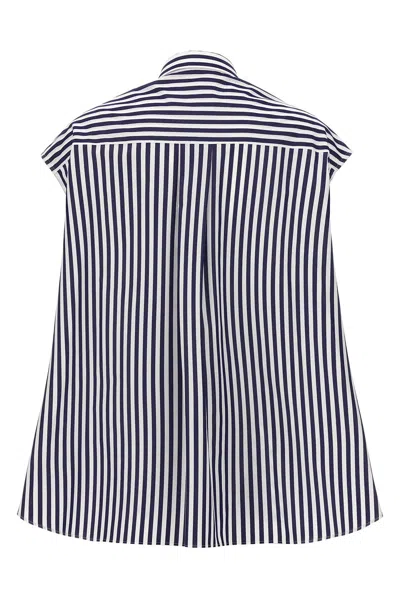 Shop Sacai Women Overlay Striped Shirt In Blue