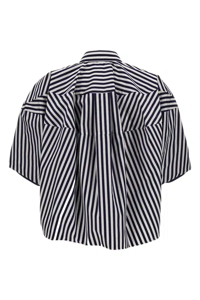 Shop Sacai Women Striped Poplin Shirt In Blue