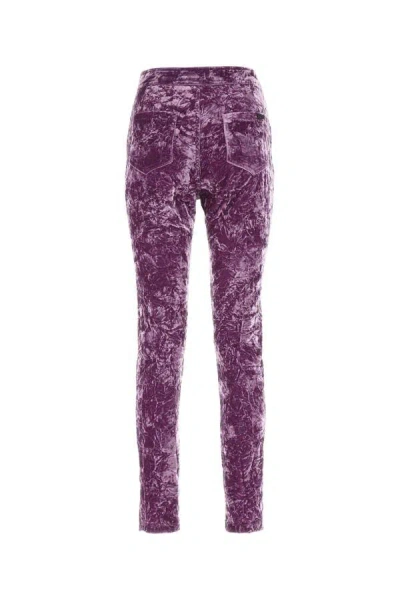 Shop Saint Laurent Woman Purple Velvet Leggings