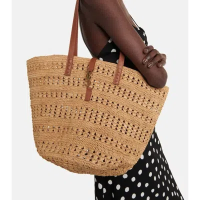 Shop Saint Laurent Women Medium Raffia Panier Bag In Cream
