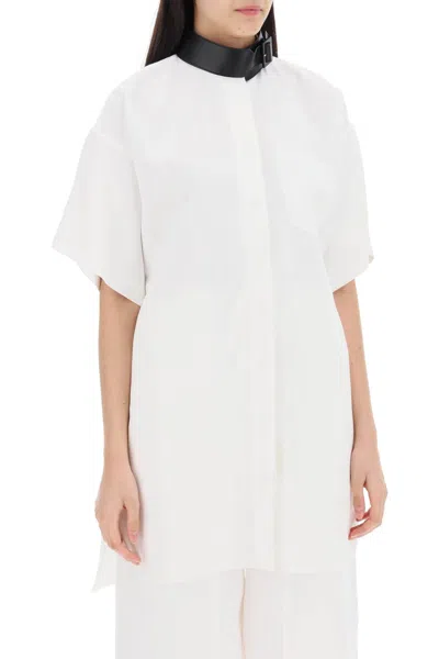 Shop Ferragamo Salvatore  "leather Buckle Chemisier Dress Women In White