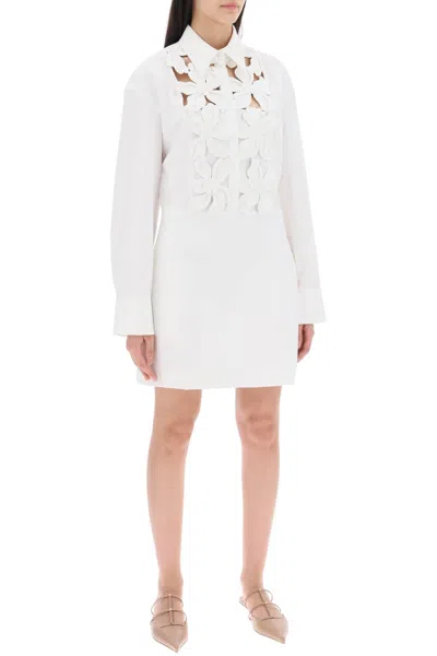 Shop Valentino Garavani "mini Dress In Compact Poplin With Hibisc Women In White