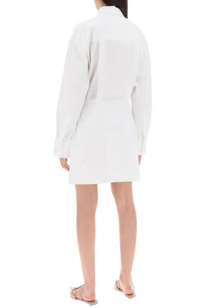 Shop Valentino Garavani "mini Dress In Compact Poplin With Hibisc Women In White