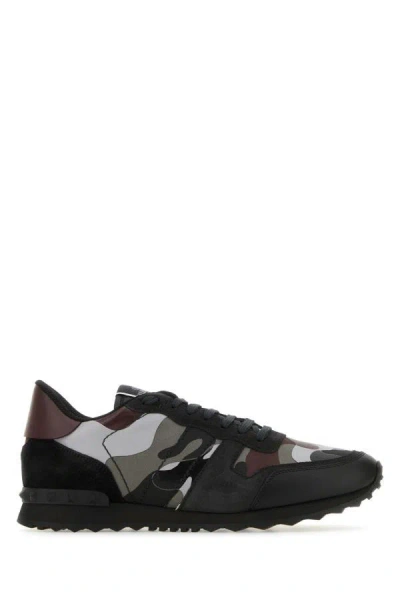Shop Valentino Garavani Man Embroidered Fabric Rockrunner Camouflage Sneakers In Multicolor