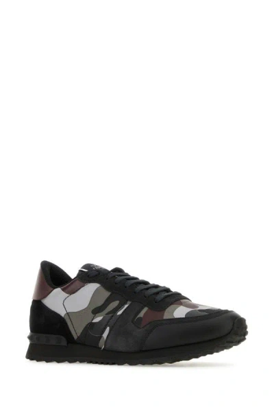 Shop Valentino Garavani Man Embroidered Fabric Rockrunner Camouflage Sneakers In Multicolor