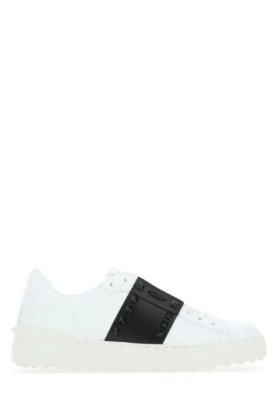 Shop Valentino Garavani Woman White Leather Rockstud Untitled Sneakers With Black Band