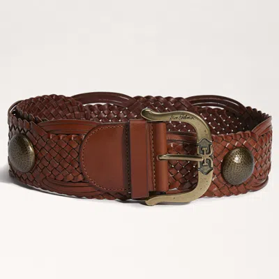 Shop Sam Edelman 68 Mm Braid Conchos Belt Tan Leather In Beige