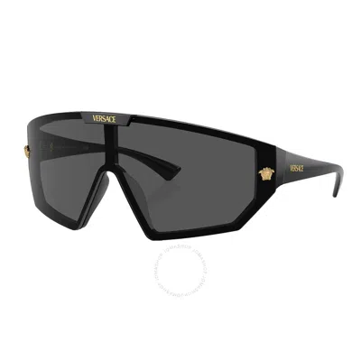 Shop Versace Dark Grey Shield Unisex Sunglasses Ve4461 Gb1/87 47 In Dark / Grey
