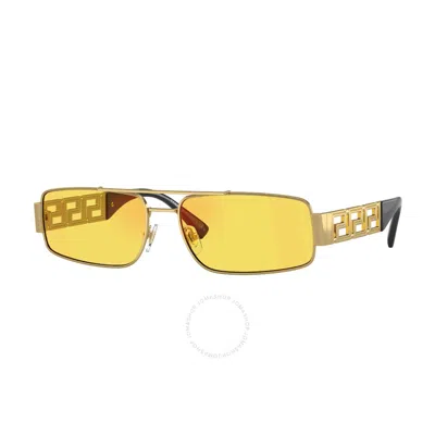 Shop Versace Yellow Mirror Rectangular Men's Sunglasses Ve2257 1002c9 60