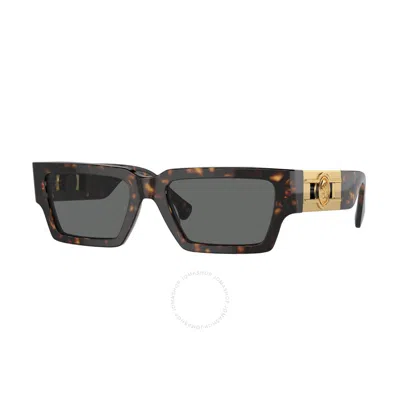 Shop Versace Dark Grey Rectangular Unisex Sunglasses Ve4459 108/87 54 In Dark / Grey