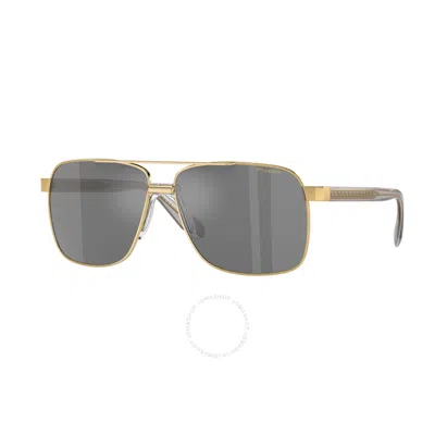 Shop Versace Polarized Dark Grey Mirror Silver Navigator Men's Sunglasses Ve2174 1002z3 59 In Dark / Gold / Grey / Silver