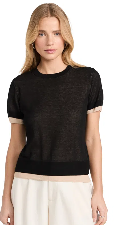 Shop Vince Double Layer Tee Black/oat Sand Combo