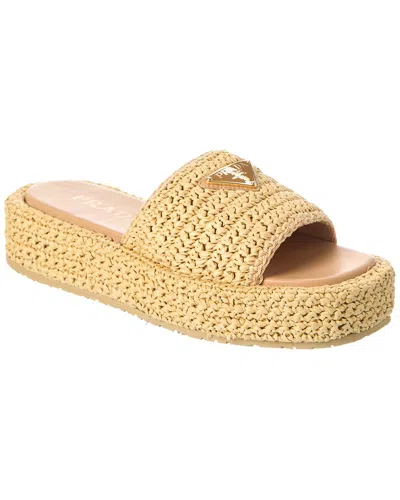 Shop Prada Logo Crochet Platform Sandal In Beige