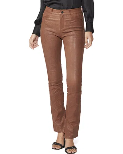 Shop Paige Constance Skinny Leather Trouser In Brown