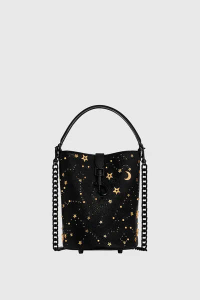 Shop Rebecca Minkoff Edie Top Handle Bucket With Celestial Bag In Black Celestial/black Shellac