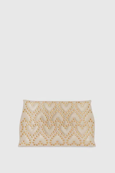 Shop Rebecca Minkoff Heart Studed Quilt Pillow Clutch Bag In Stone/antique Brass