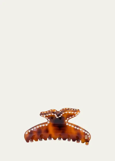 Shop Alexandre De Paris Swarovski Crystal Acetate Jaw Hair Clip In Tortoise