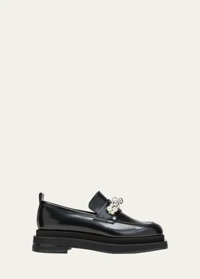 Shop Simone Rocha Leather Bell Charms Platform Loafers In Black Pearl