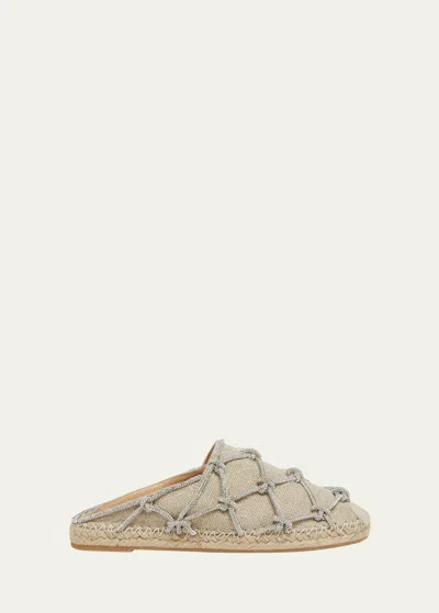 Shop Valentino Knot Caged Jute Espadrille Mules In Crystal/naturale