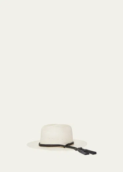 Shop Max Mara Elfi Straw Fedora With A Braided Leather Band In 001 White
